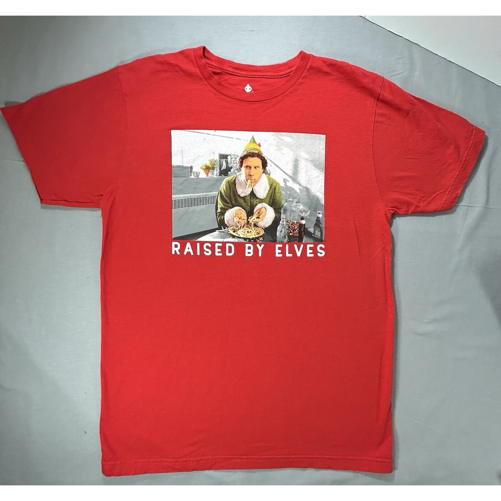 Elf Christmas short sleeve red T-Shirt men's‎ says large fits medium